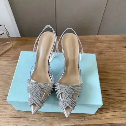 Factory Order Summer New Pointed High Heel Shoes Transparent Rhinestone Sexy Fashion for Women