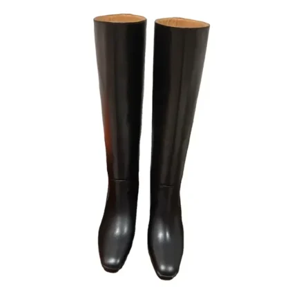 2025 Fashion Show Women Boot Slip on Black Leather Long Knee High Boots Wedge Heeled Boots