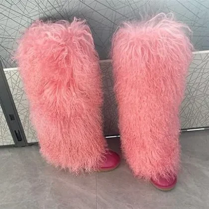 Designer Fur Women Boots High Thin Heel Platform Cosplay Casual Party Warm Boots Shoes Ladies
