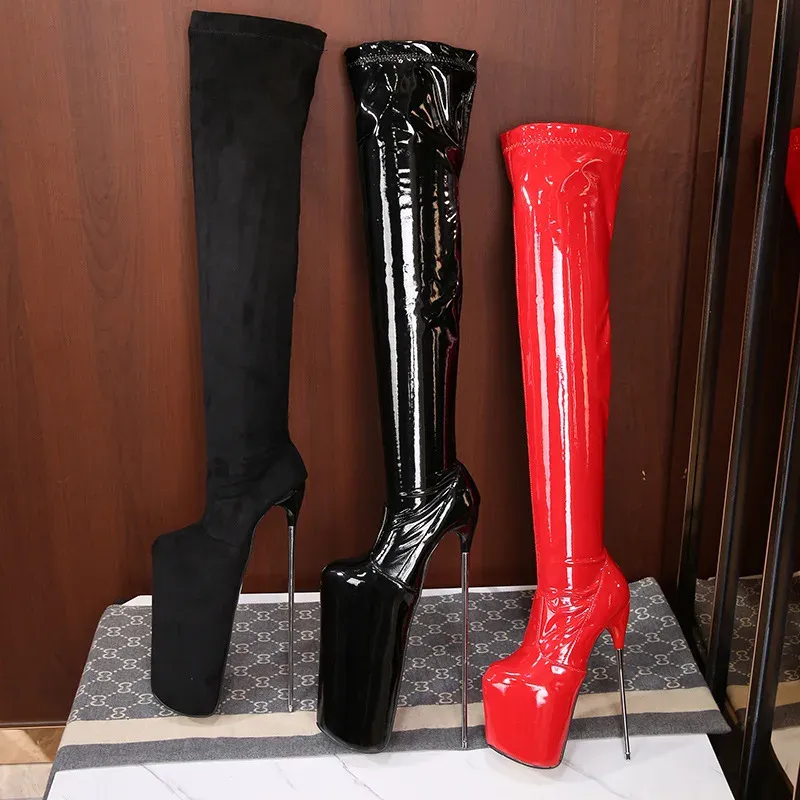 Winter New Style Black Metal 30cm Stiletto Super High Heel Boots Over the Knee Long Stretch Boots Plus Size 50 Women Boots - Image 2