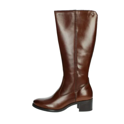 Women's Comfort Knee-High Genuine Leather Boots Brown Square Heel Pull-On Heel Height 39
