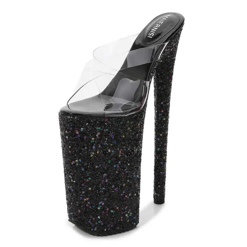 10 Inch US 10 Gold Glitter Stripper High Heels Sandals With Spike Stiletto Platform Heels Stripper Heeled Sandlals - Image 2