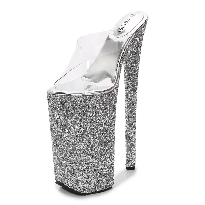 10 Inch US 10 Gold Glitter Stripper High Heels Sandals With Spike Stiletto Platform Heels Stripper Heeled Sandlals - Image 4