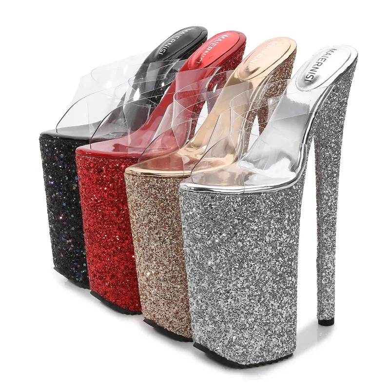 10 Inch US 10 Gold Glitter Stripper High Heels Sandals With Spike Stiletto Platform Heels Stripper Heeled Sandlals - Image 5