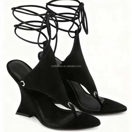 Thong & Wrap Design Premium Suede Luxurious Wedges Women High Wedge Heels 105mm Suede Straps Women's Rampage Suede Wedge Heels