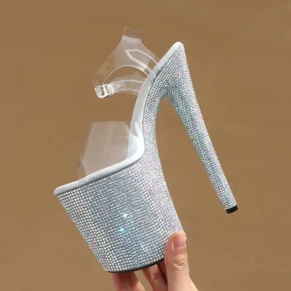 Nightclub Stripper Heels Summer Anti-Slip 20cm Women Peep Toe Lady Fashion Pole Dance Shoes Rhinestone Crystal Platform Sandal