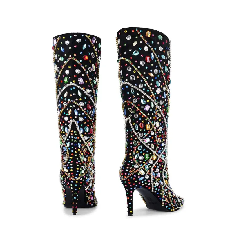 WETKISS High End Luxury Strass Knee Boots Women Shoes Pointed Toe Stiletto Boots Multi Color Rhinestone Knee High Boot - Image 3