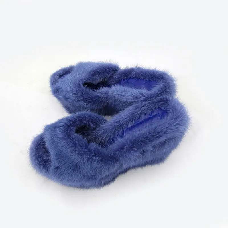 QIUCHEN QC22025 Women's High Heel Shoes High Quality Mink Fur Slippers Summer Wedge Slippers Women Sandals