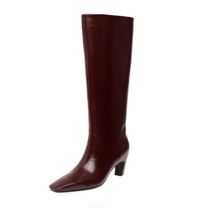 Sexy Thick Heel Wide High Tube Knee-High Boots with Side Zipper PU Upper Rubber Outsole for Women