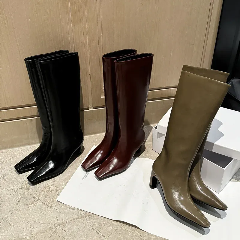 Sexy Thick Heel Wide High Tube Knee-High Boots with Side Zipper PU Upper Rubber Outsole for Women - Image 2