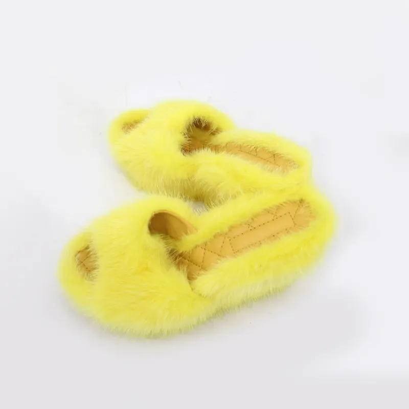 QIUCHEN QC22025 Women's High Heel Shoes High Quality Mink Fur Slippers Summer Wedge Slippers Women Sandals - Image 3