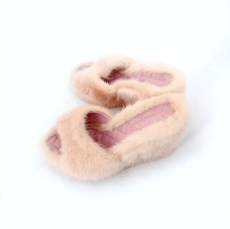 QIUCHEN QC22025 Women's High Heel Shoes High Quality Mink Fur Slippers Summer Wedge Slippers Women Sandals - Image 4
