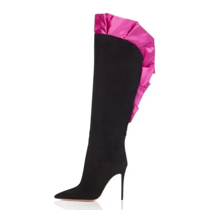 Black Stylish Thin Heels Long Boots Ladies Pointy Winter Shoes 2025 Women Pointed Toe Slip on High Heel Over the Knee High Boots
