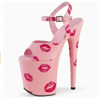 20cm Sexy High Heels Nightclub Model Pole Dance High Heels Sexy Waterproof Platform Fish Lip Print Sandals for Women