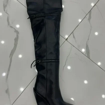 Manufacturer Luxury Women Genuine Leather Pointed Toe Block Heels Zipper Decor Over-Knee High Boots