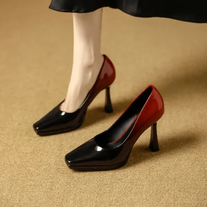 Xuanhui New Arrivals Elegant Patent Leather Color Matching 10cm High Heel Lady Shoes Soft Comfortable Women Office Shoes