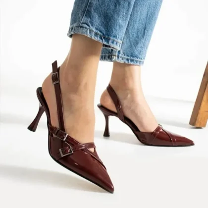Double-Strap Buckle Detailed SHOES Black Patent Leather Women's High Shoes 36-40 Made in Turkiye 1 set of 8 pairs of products