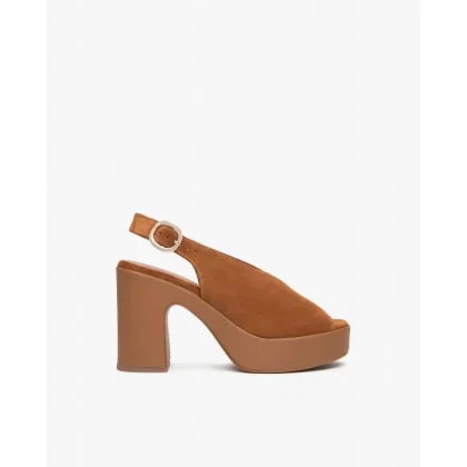 Nero Giardini Women's Heeled Sandal E513646D Leather Brown Suede Platform Chunky Heel Open Toe Summer Wear Height Increasing
