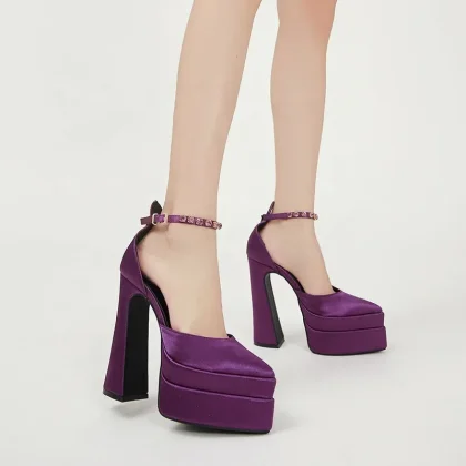 Satin Pointed ToeThick Sole Ladies Designer High Heel Shoes Platform Sandals for Women
