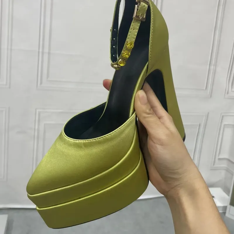 Satin Pointed ToeThick Sole Ladies Designer High Heel Shoes Platform Sandals for Women - Image 2