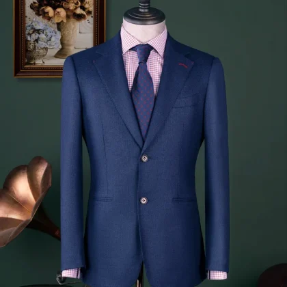 High End 100% Virgin Wool Suit for Men Two Single Breasted Wedding Men's Suit Men's Business Gray Blue Suit