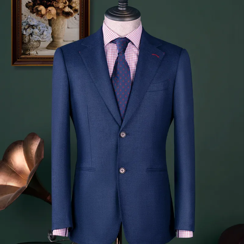 High End 100% Virgin Wool Suit for Men Two Single Breasted Wedding Men's Suit Men's Business Gray Blue Suit