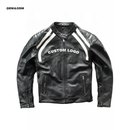 High Quality Men's Moto Racing Faux Leather Jacket Waterproof Zipper Closure Embroidered Stand Collar Casual Style for Autumn