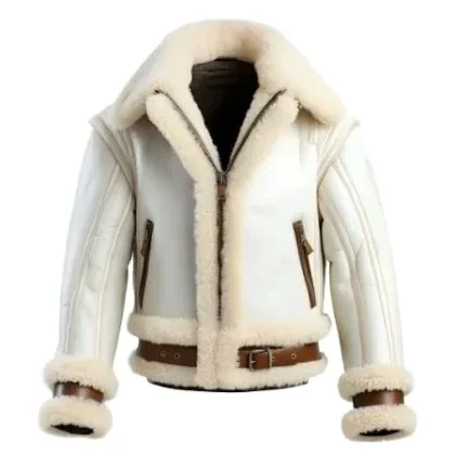 Luxury White Leather Jacket Men B3 Bomber Real Sheepskin Shearling Coat Winter Warm Fur Lined Aviator Flight Jacket Top