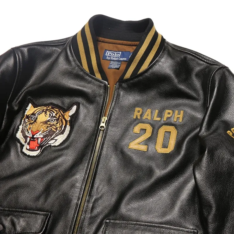Baseball Uniform Casual Real Leather Coats Embroidered Tiger Cowhide Genuine Leather Jacket Men Clothing - Image 3