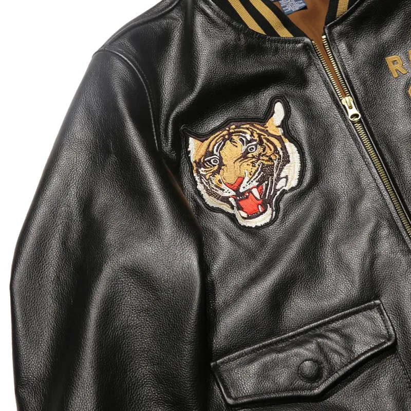 Baseball Uniform Casual Real Leather Coats Embroidered Tiger Cowhide Genuine Leather Jacket Men Clothing - Image 4