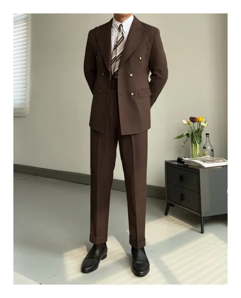 High-End Men's Black Double-Breasted Suit Lapel Collar Worsted Button Fly Button Zipper Pure Color for Business Wedding Banquet - Image 3