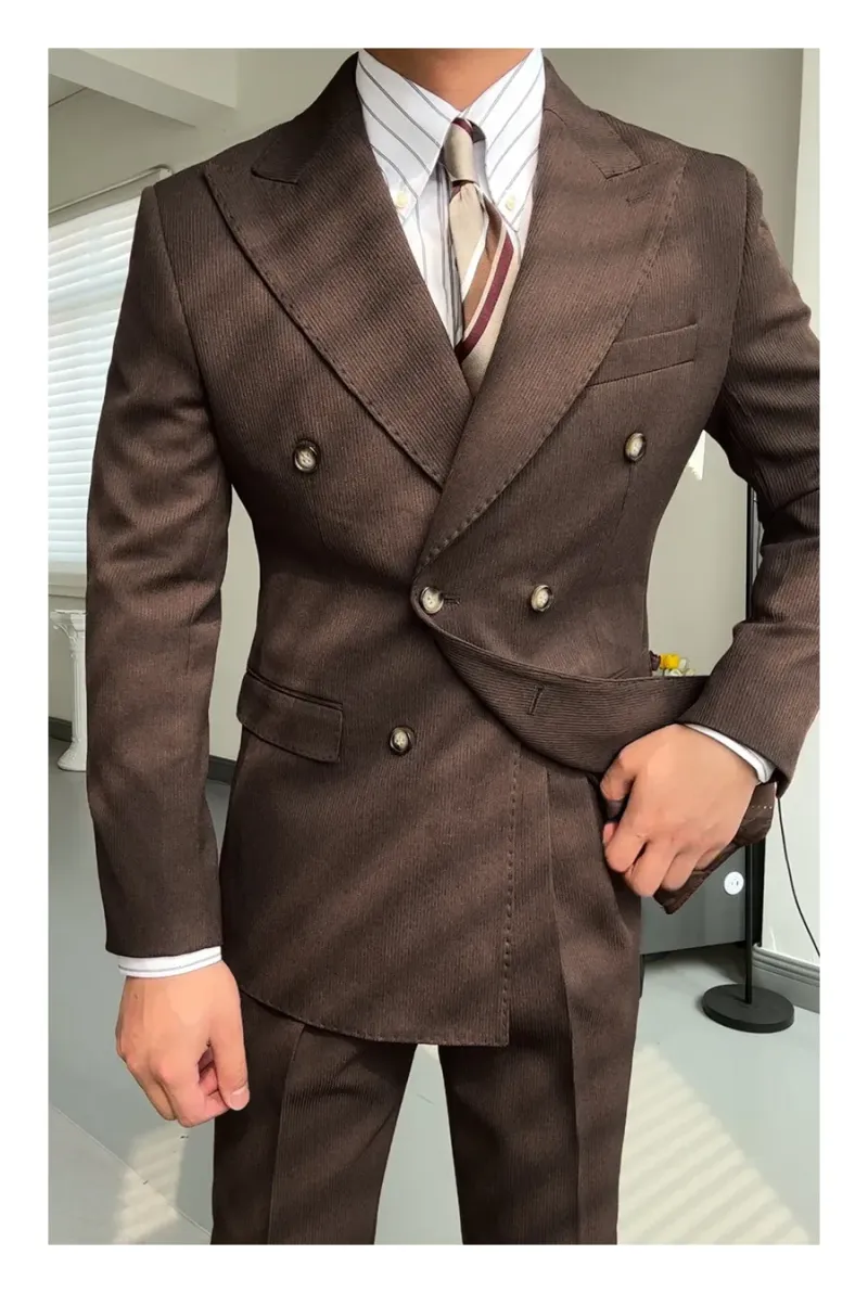 High-End Men's Black Double-Breasted Suit Lapel Collar Worsted Button Fly Button Zipper Pure Color for Business Wedding Banquet - Image 4