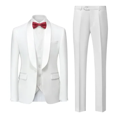 Made Formal Dresses White Shawl Lapel Men Suit 3 Piece Set Men Wedding Suits Groom Wedding Tuxedo Suit for Men