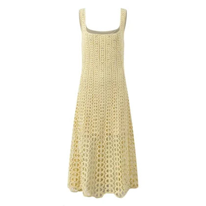 High Quality Beading Hollow Out Long Dresses for Women 2026 Spring Summer Elegant Strapless Maxi Dress