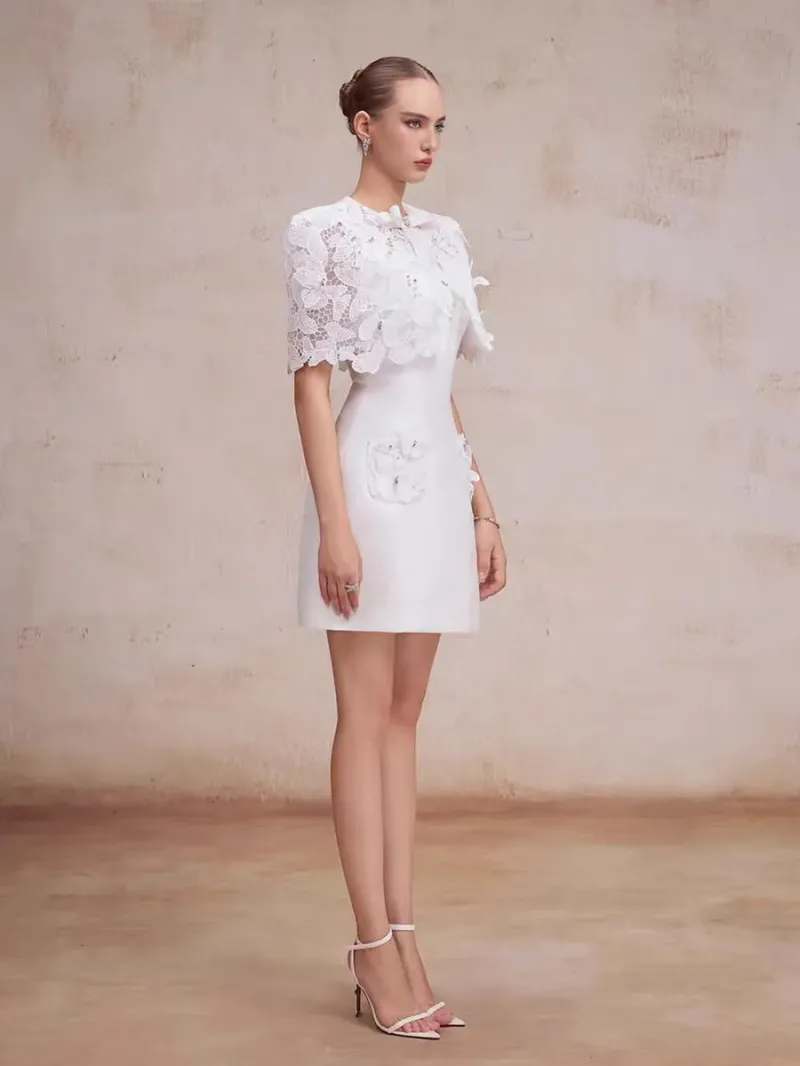Elegant lace butterfly short dress, Vietnamese niche design slimming dress for womens - Image 2