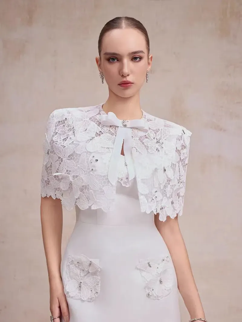 Elegant lace butterfly short dress, Vietnamese niche design slimming dress for womens - Image 4