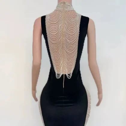 Women's Vintage Autumn Dress European American Hip-Wrapped Halter Empire Waistline Solid Pattern Above Knee-Length Model