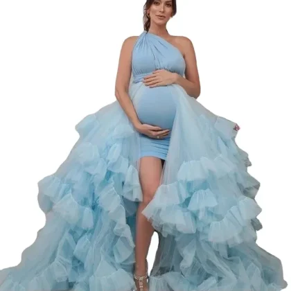 Sexy Female Baby Shower Dress Tulle Maternity Photoshoot Clothes Long Women Pregnancy Dress for Photography Pregnant Woman Gowns