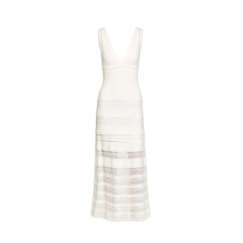 2026 Summer New French Style Hollow Deep V-neck Sling Dress Women's Elegant Slim-fit Tea Break Knitted Long Dress - Image 5