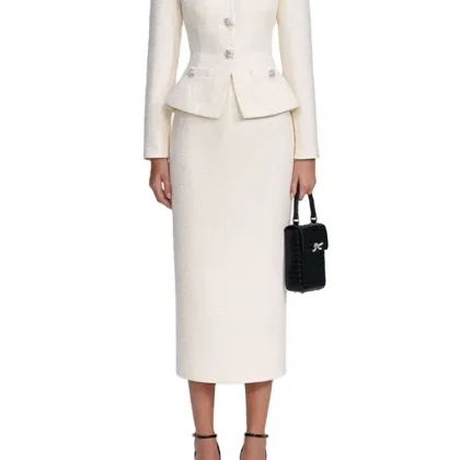 2026 Spring New Lvory White Tweed FakeTwo-Piece Women Long Dress Women Elegant Maxi Party Dress