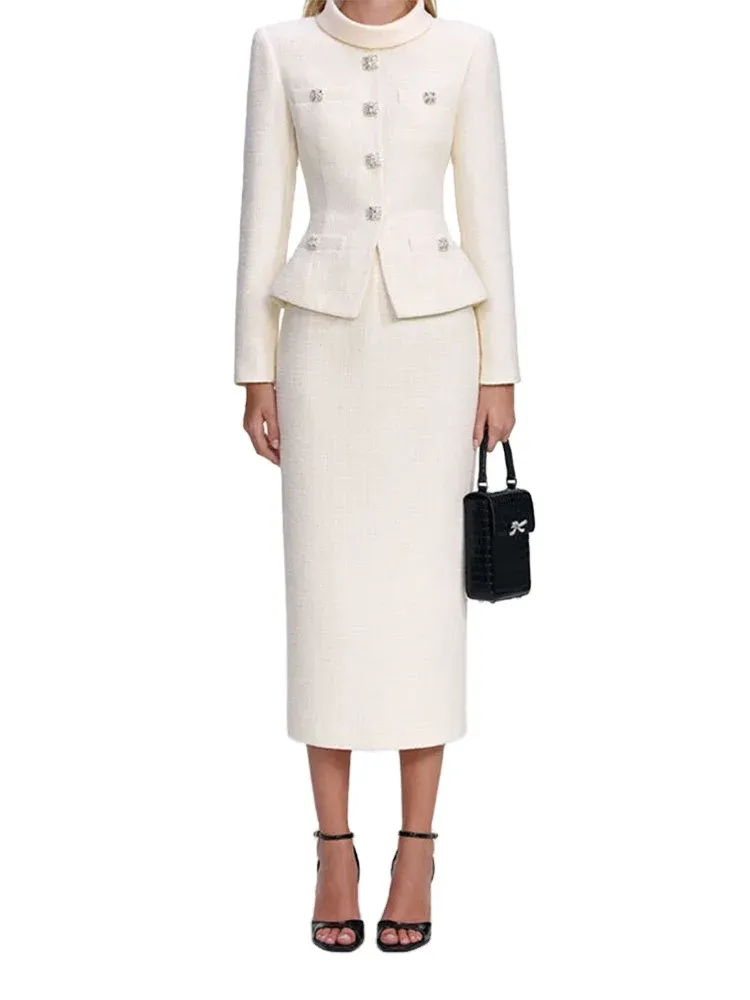 2026 Spring New Lvory White Tweed FakeTwo-Piece Women Long Dress Women Elegant Maxi Party Dress