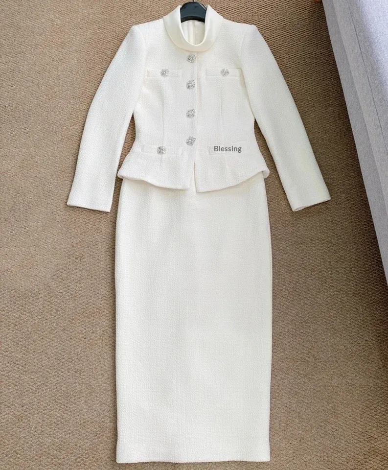 2026 Spring New Lvory White Tweed FakeTwo-Piece Women Long Dress Women Elegant Maxi Party Dress - Image 3