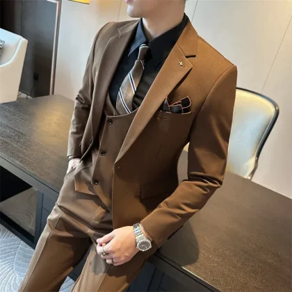 Casual Business Coat Pants Men's Formal Dress 3 Pieces Gentleman Wedding Suits Slim Set for Men Breathable Men's Suits