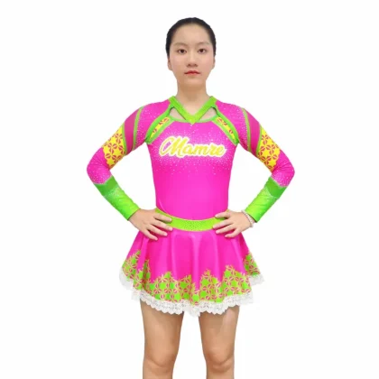Pink Cheerleading Uniform with Mamre Print Colorful Design Team Competition Cheer Dance Performance Dress