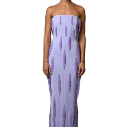 Woolen Casual Chest Dress with 100% Polyester Midi Length Stand Neckline Woven Nail Bead Wrapped Heavy Industry Style
