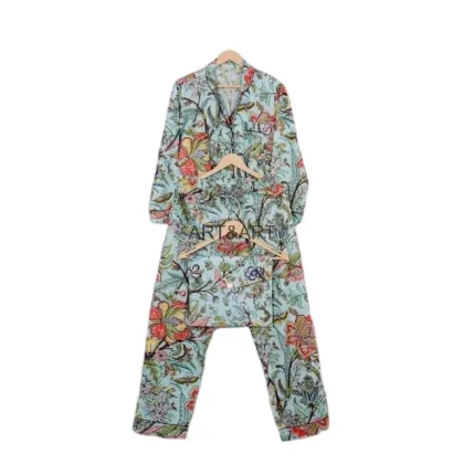 Indian Hand Block Cotton Pajama Set Stylish Fashion-Forward Night Wear for Women and Men Breathable 100% Cotton for Summer