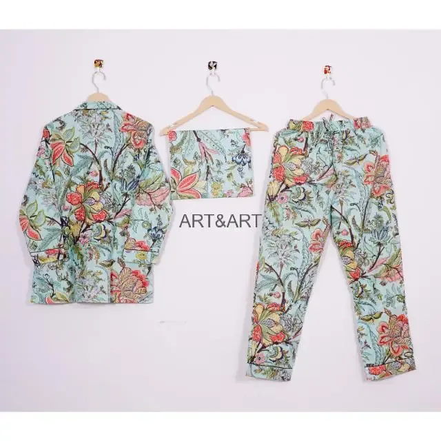 Indian Hand Block Cotton Pajama Set Stylish Fashion-Forward Night Wear for Women and Men Breathable 100% Cotton for Summer - Image 4