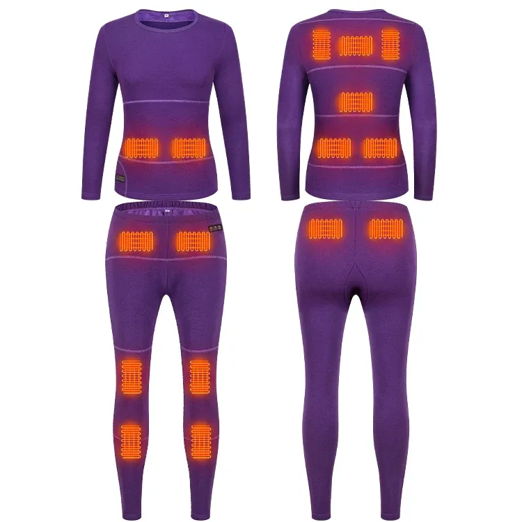 USB Heated 100% Cotton Women Mens Seamless Winter Warm Adult Base Layer Thick Cotton Long John Set Thermal Underwear Set - Image 2