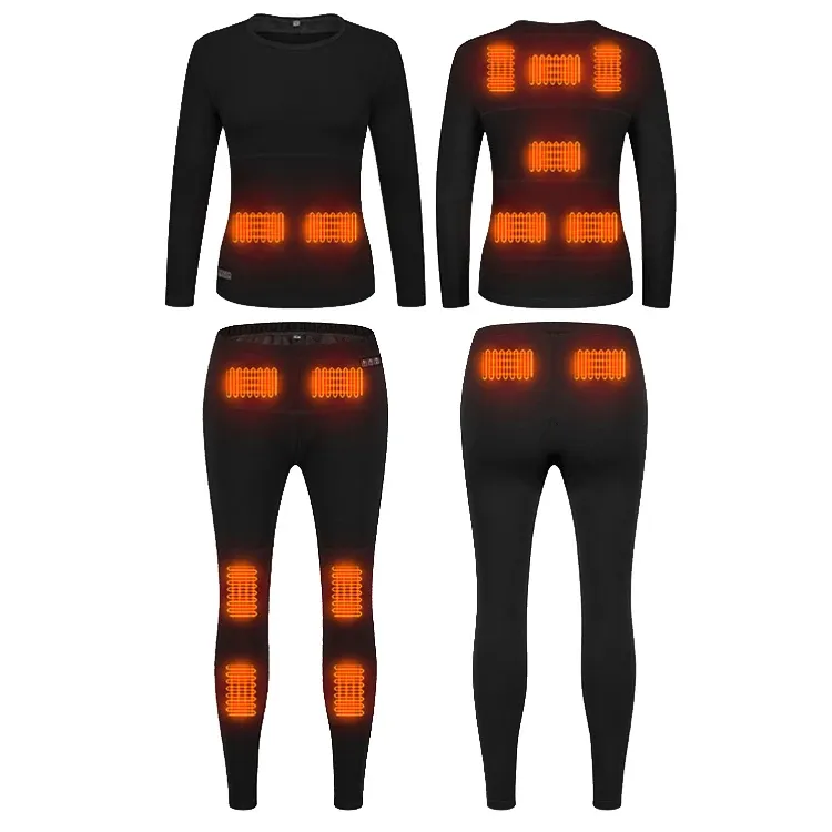 USB Heated 100% Cotton Women Mens Seamless Winter Warm Adult Base Layer Thick Cotton Long John Set Thermal Underwear Set - Image 3