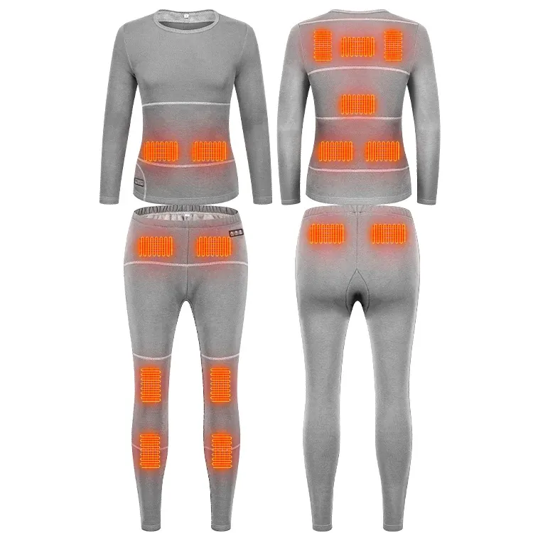 USB Heated 100% Cotton Women Mens Seamless Winter Warm Adult Base Layer Thick Cotton Long John Set Thermal Underwear Set - Image 4